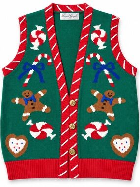 Vintage Laura Gayle Christmas Sweater Vest S Gingerbread Candy Cane Green Red